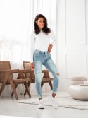 Pantaloni dama din denim cu nasturi cu abraziuni 5502 - Magazin online - Boutique